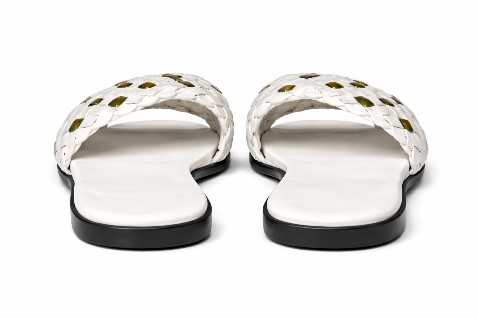 Women white Woven Slide Slippers with Metallic Accent Details